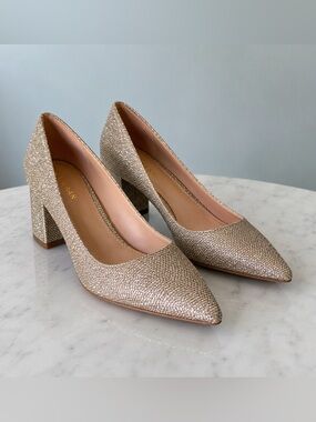 Cole Haan GrandPro Gold Glitter Block Heel Pumps NWT Size 6B